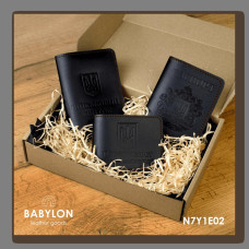 N7Y1E02 Babylon Набір обкладинок: військовий квиток, УБД та Паспорт 26x17x5 см чорний, чисте тиснення, червона нитка, шкіра