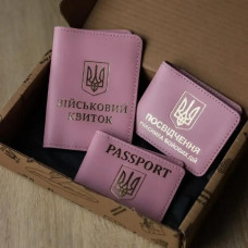 N8A12D1 Babylon Набір обкладинок: військовий квиток, УБД та ID-passport 26x17x5 см, шкіра (рожевий, золотисте тиснення)
