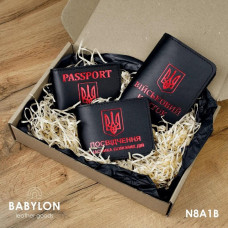 N8A1B Babylon Набір обкладинок: військовий квиток, УБД та ID-passport 26x17x5 см, шкіра (чорний, червоне тиснення)