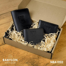 N8A1E02 Babylon Набір обкладинок: військовий квиток, УБД та ID-passport 26x17x5 см, шкіра (чорний, чисте тиснення, червона нитка)