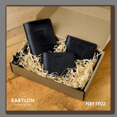 N8Y1E02 Babylon Набір обкладинок: військовий квиток, УБД та ID-паспорт 26x17x5 см чорний, тиснення в колір обкладинки, червона нитка, шкіра