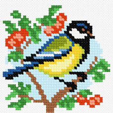 N971 Чарівниця Набір для вишивки рахунковим хрестиком - Синичка на горобині 9x9 см, Aida 14