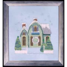 NC159 Nora Corbett Схема для вишивки рахунковим хрестиком - Маленький засніжений зелений котедж Little Snowy Green Cottage 13x17 см, папір