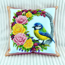 НД_248 Virena Заготовка для вишивки бісером - Наволочка декоративна Віночок з пташкою  31x31 см, габардин