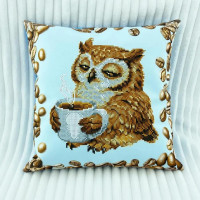 НД_250 Virena Заготовка для вишивки бісером - Наволочка декоративна Сова з чашкою кави 31x31 см, габардин