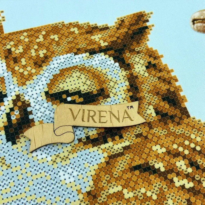 НД_250 Virena Заготовка для вишивки бісером - Наволочка декоративна Сова з чашкою кави 31x31 см, габардин