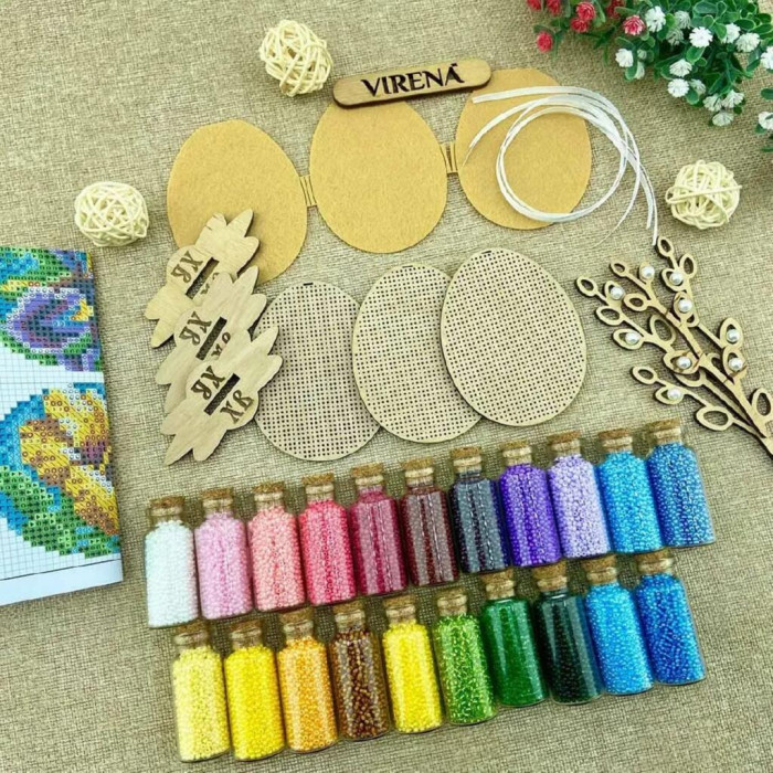 НІП_402 Virena Дерев'яна заготовка для вишивки бісером - Великодні міні-іграшки 6,6смx8,6 см (3 шт)