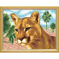 NJ18 Чарівниця Набір для вишивки друкованим хрестиком - Левиця 30x40 см (схема на канві)