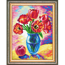 NJ27 Чарівниця Набір для вишивки друкованим хрестиком - Ваза з тюльпанами 30x40 см (схема на канві)