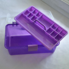 Органайзер для рукоділля Міні-валіза прозорий (фіолетова ручка і перегородка) 19,5х10х10 см