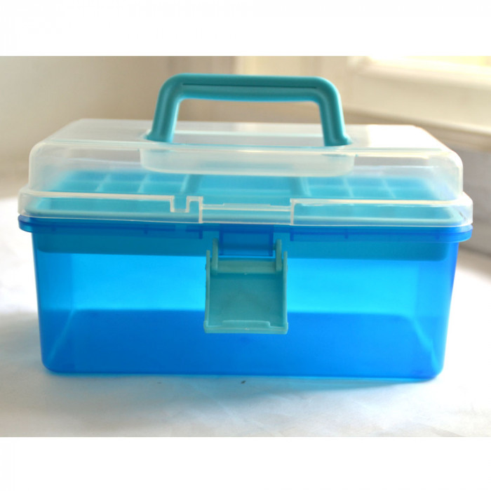 Органайзер для рукоділля Міні-валіза прозорий (блакитна ручка і перегородка) 19,5х10х10 см