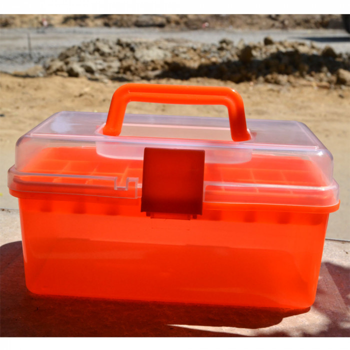 Органайзер для рукоділля Міні-валіза прозорий (помаранчева ручка і перегородка) 19,5х10х10 см