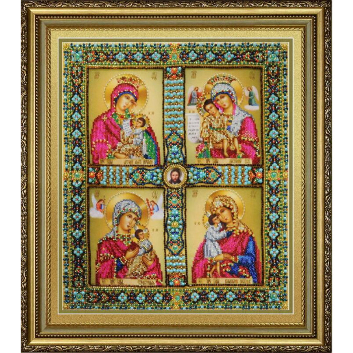 Р-429 Чотиричастинна Ікона Пресвятої Богородиці. Картини бісером. Набір для вишивання бісером