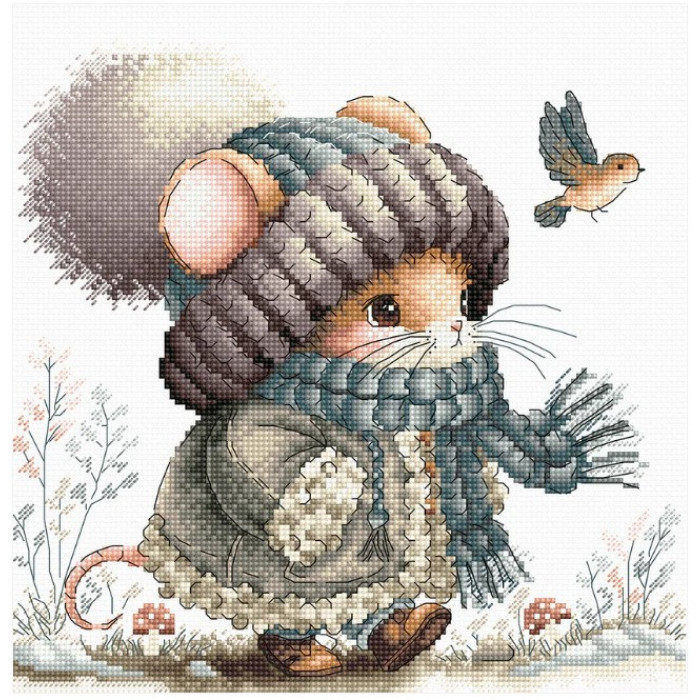 P012  AVA Набір для вишивки рахунковим хрестиком - Мишка з осінньої казки 20,80x19,84 см, Aida 16