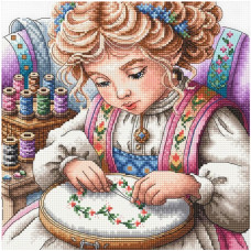P024 AVA Набір для вишивки хрестиком - Маленька рукодільниця 18,5x18,5 см, Aida 16