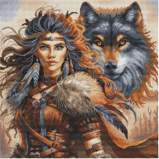 P076  AVA Набір для вишивки рахунковим хрестиком - Воїн та Вовк 31,75x31,75 см, Aida 16