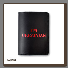 PAU1BB Babylon Обкладинка для паспорта I AM UKRAINIAN 10x14 см чорна, червоне тиснення, шкіра