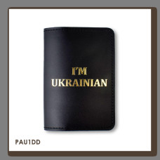 PAU1DD Babylon Обкладинка для паспорта I AM UKRAINIAN 10x14 см чорна, золоте тиснення, шкіра