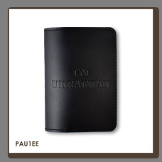 PAU1EE Babylon Обкладинка для паспорта I AM UKRAINIAN 10x14 см чорна, чисте тиснення, шкіра