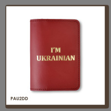 PAU2DD Babylon Обкладинка для паспорта I AM UKRAINIAN 10x14 см червона, золоте тиснення, шкіра