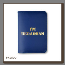 PAU5DD Babylon Обкладинка для паспорта I AM UKRAINIAN 10x14 см синя, золоте тиснення, шкіра