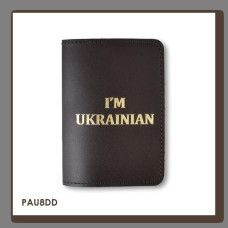 PAU8DD Babylon Обкладинка для паспорта I AM UKRAINIAN 10x14 см темно-коричнева, золоте тиснення, шкіра