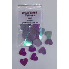 Паєтки №07 сердечка (бузкові) 14*14 мм 5 грам/уп. СпаркБидс (Spark Beads)