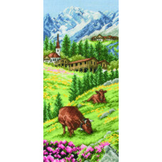 PCE0811 Anchor Набір для вишивки рахунковим хрестиком - Альпійський пейзаж Swiss Alpine landscape 32x14 см, Aida 16