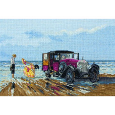 PCE760 Anchor Набір для вишивки рахунковим хрестиком - Вінтажний Rolls-Royce на пляжі Vintage Rolls on the Beach 20x30 см, Aida 16