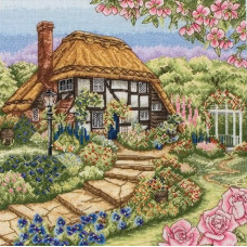 PCE944 Anchor Набір для вишивки рахунковим хрестиком - Котедж с трояндами Rose Cottage 31x31 см, Aida 16