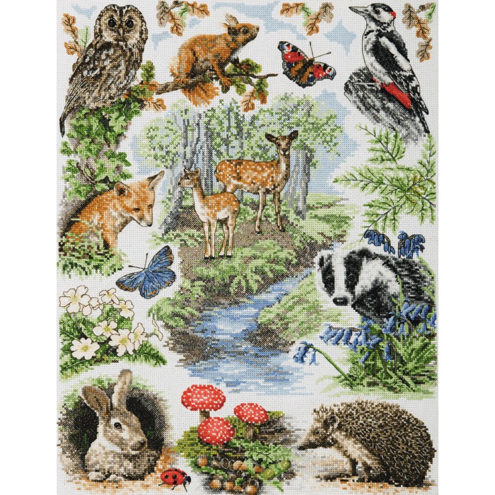 PCE958 Anchor Набір для вишивки рахунковим хрестиком - Лісові жители Woodland Sampler 40x30 см, Aida 16