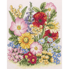 PCE961 Anchor Набір для вишивки рахунковим хрестиком - Лугові квіти Meadow Flowers 25x20 см, Aida 14