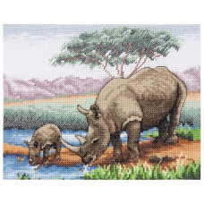 PCE966 Anchor Набір для вишивки рахунковим хрестиком - Носороги Rhinos 18x23 см, Aida 14