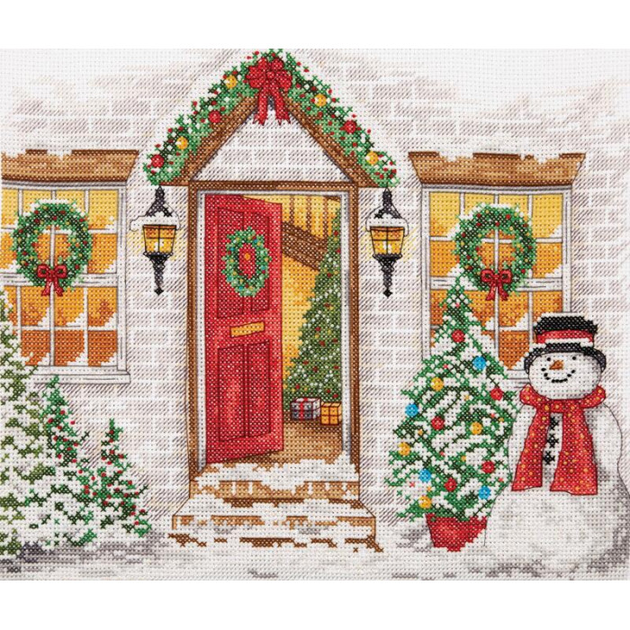 PCE968 Anchor Набір для вишивки рахунковим хрестиком - Різдвяний прийом Christmas Welcome 22x27 см, Aida 14