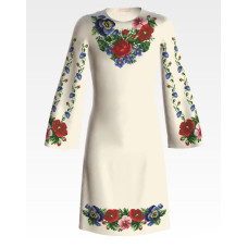 ПД013хМ40нн Барвиста вишиванка Заготовка для вишивки - Сукня для дівчинки 9-12 років, батист, бежевий