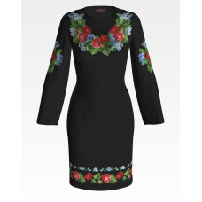 ПЛ004лЧнннн Барвиста вишиванка Заготовка для вишивки - Сукня жіноча Троянди і незабудки р.42-54 льон, чорний