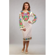 ПЛ006кМнннн Барвиста вишиванка Заготовка для вишивки - Сукня жіноча Розкішні квіти. Буковинська р.42-54 атлас, бежевий