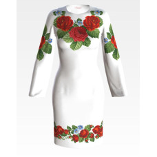 ПЛ011дБнннн Барвиста вишиванка Заготовка для вишивки - Сукня жіноча Пристрасні троянди, фіалки р.42-54 домоткане полотно, білий