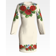 ПЛ011лМнннн Барвиста вишиванка Заготовка для вишивки - Сукня жіноча Пристрасні троянди, фіалки р.42-54 льон, бежевий