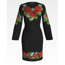 ПЛ011шЧнннн Барвиста вишиванка Заготовка для вишивки - Сукня жіноча Пристрасні троянди, фіалки р.42-54 шовк, чорний