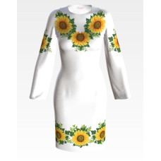 ПЛ012лБнннн Барвиста вишиванка Заготовка для вишивки - Сукня жіноча Соняхи р.42-54 льон, білий