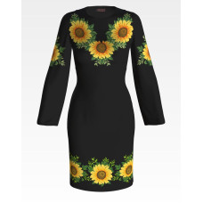 ПЛ012шЧнннн Барвиста вишиванка Заготовка для вишивки - Сукня жіноча Соняхи р.42-54 шовк, чорний