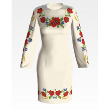 ПЛ013кМнннн Барвиста вишиванка Заготовка для вишивки - Сукня жіноча Маки, волошки, колоски р.42-54 атлас, бежевий