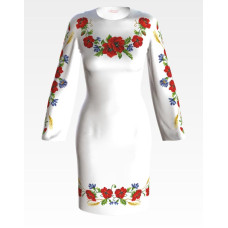 ПЛ013пБнннн Барвиста вишиванка Заготовка для вишивки - Сукня жіноча Маки, волошки, колоски р.42-54 габардин, білий