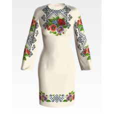 ПЛ014кМнннн Барвиста вишиванка Заготовка для вишивки - Сукня жіноча Маки і незабудки. Молодіжна р.42-54 атлас, бежевий