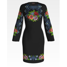 ПЛ014лЧнннн Барвиста вишиванка Заготовка для вишивки - Сукня жіноча Маки і незабудки. Молодіжна р.42-54 льон, чорний