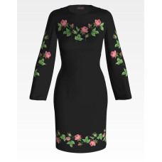 ПЛ017лЧнннн Барвиста вишиванка Заготовка для вишивки - Сукня жіноча Тендітні троянди р.42-54 льон, чорний