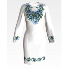 ПЛ018пБнннн Барвиста вишиванка Заготовка для вишивки - Сукня жіноча Сині квіти р.42-54 габардин, білий