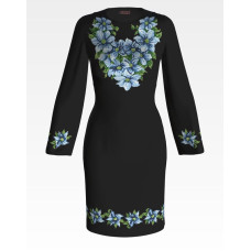 ПЛ018шЧнннн Барвиста вишиванка Заготовка для вишивки - Сукня жіноча Сині квіти р.42-54 шовк, чорний