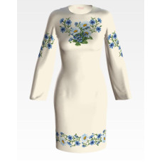 ПЛ019кМнннн Барвиста вишиванка Заготовка для вишивки - Сукня жіноча Ромашки і волошки р.42-54 атлас, бежевий